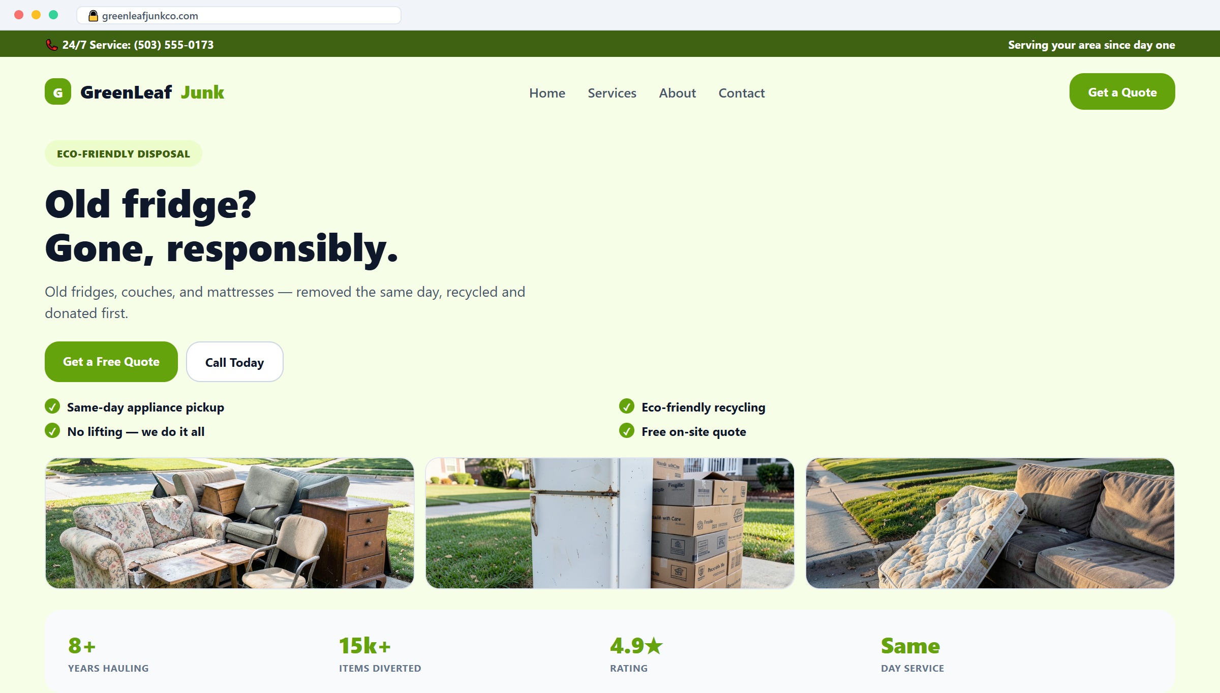 Appliance & Furniture Removal website mockup
