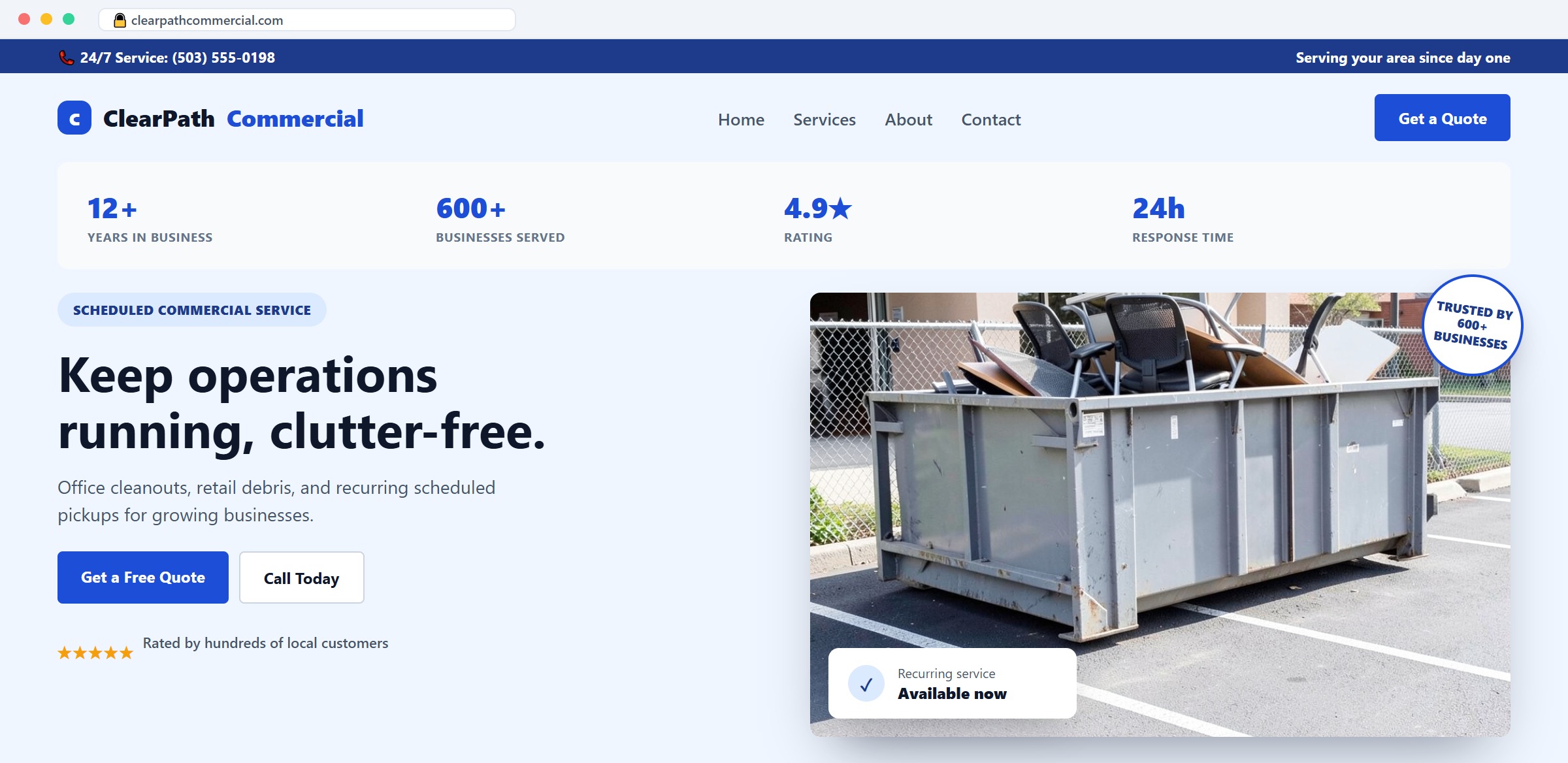 Commercial Junk Removal website mockup