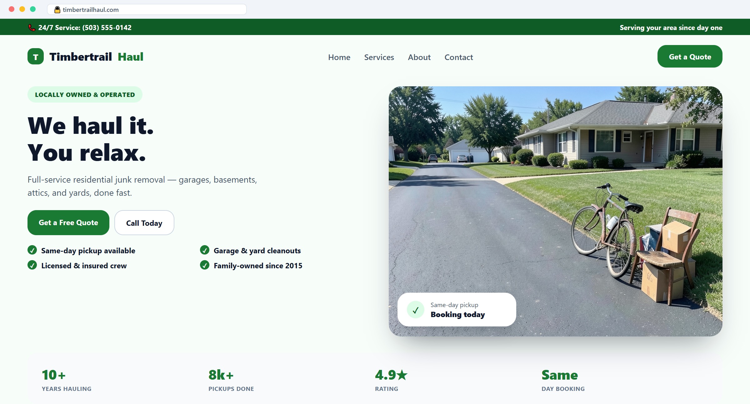 Residential Junk Removal website mockup